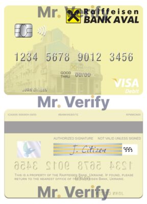 Editable Ukraine Raiffeisen Bank visa debit card Templates in PSD Format