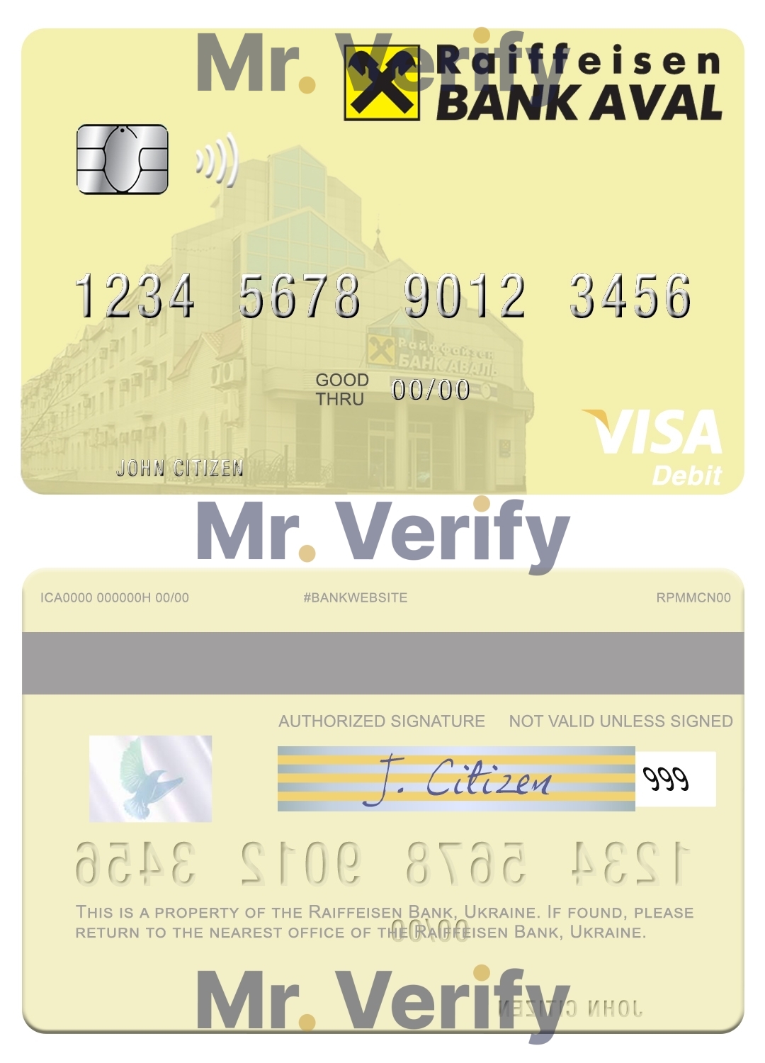 Editable Ukraine Raiffeisen Bank visa debit card Templates in PSD Format