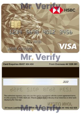 Editable United Kingdom HSBC visa gold credit card Templates in PSD Format