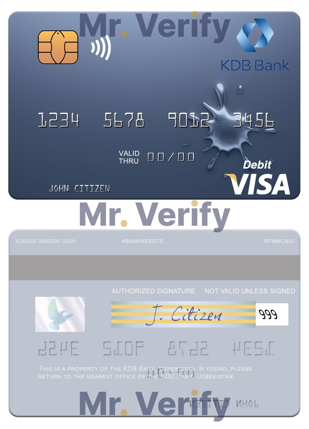 Editable Uzbekistan KDB Bank visa debit card Templates in PSD Format