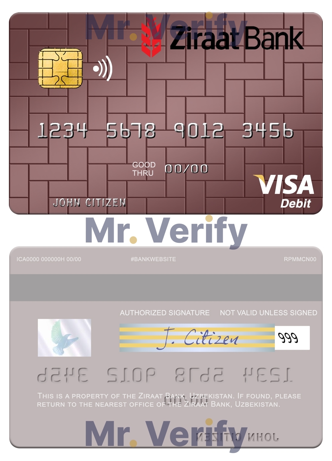 Editable Uzbekistan Ziraat Bank visa debit card Templates in PSD Format