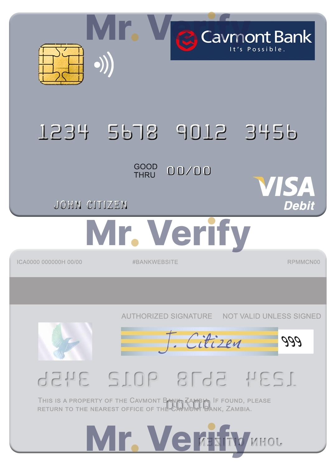 Editable Zambia Cavmont Bank visa debit credit card Templates in PSD Format
