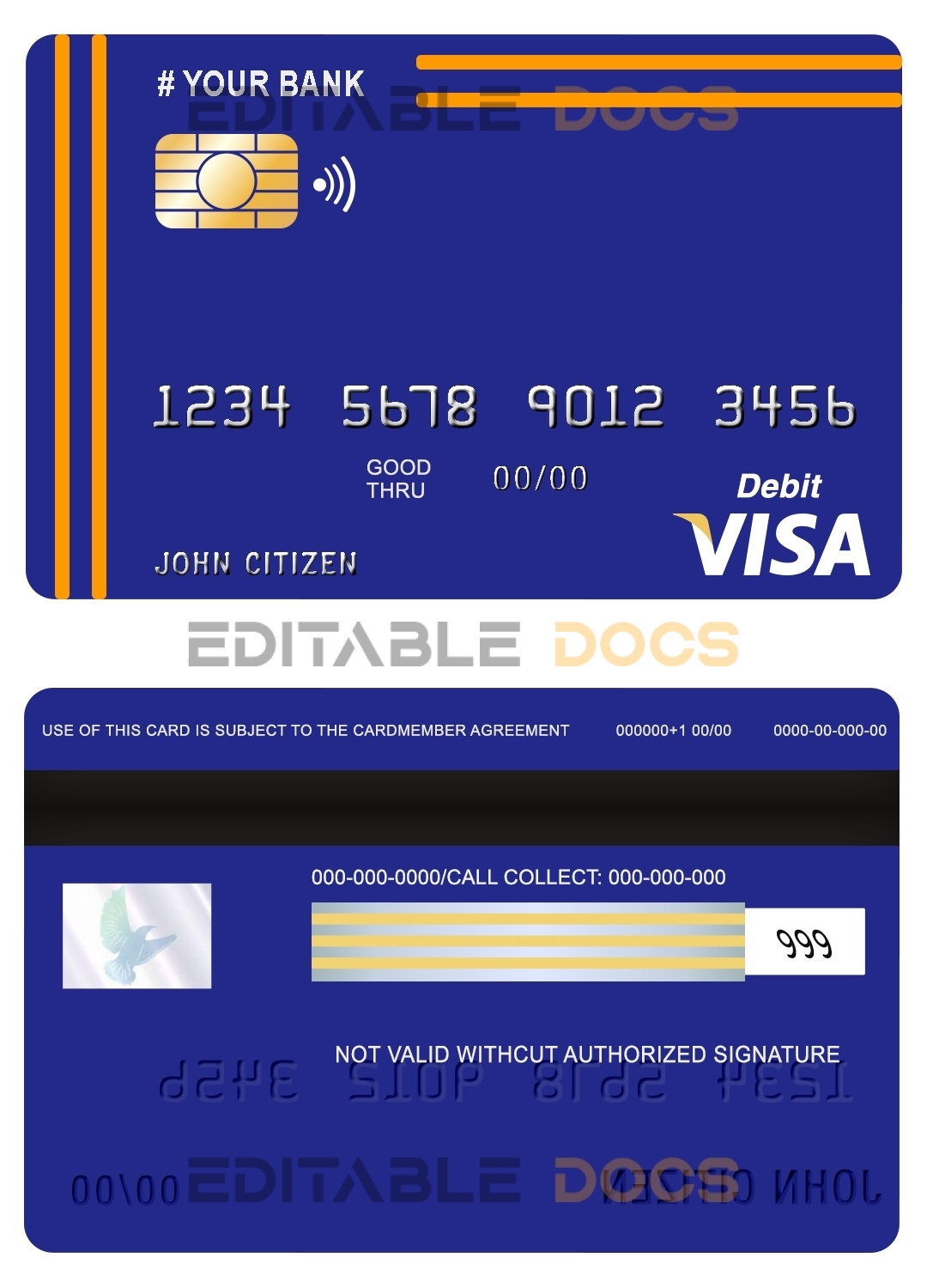 Editable yellowdo universal multipurpose bank visa credit card Templates in PSD Format