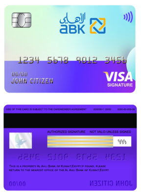 Editable Egypt Al Ahli Bank of Kuwait visa signature card Templates