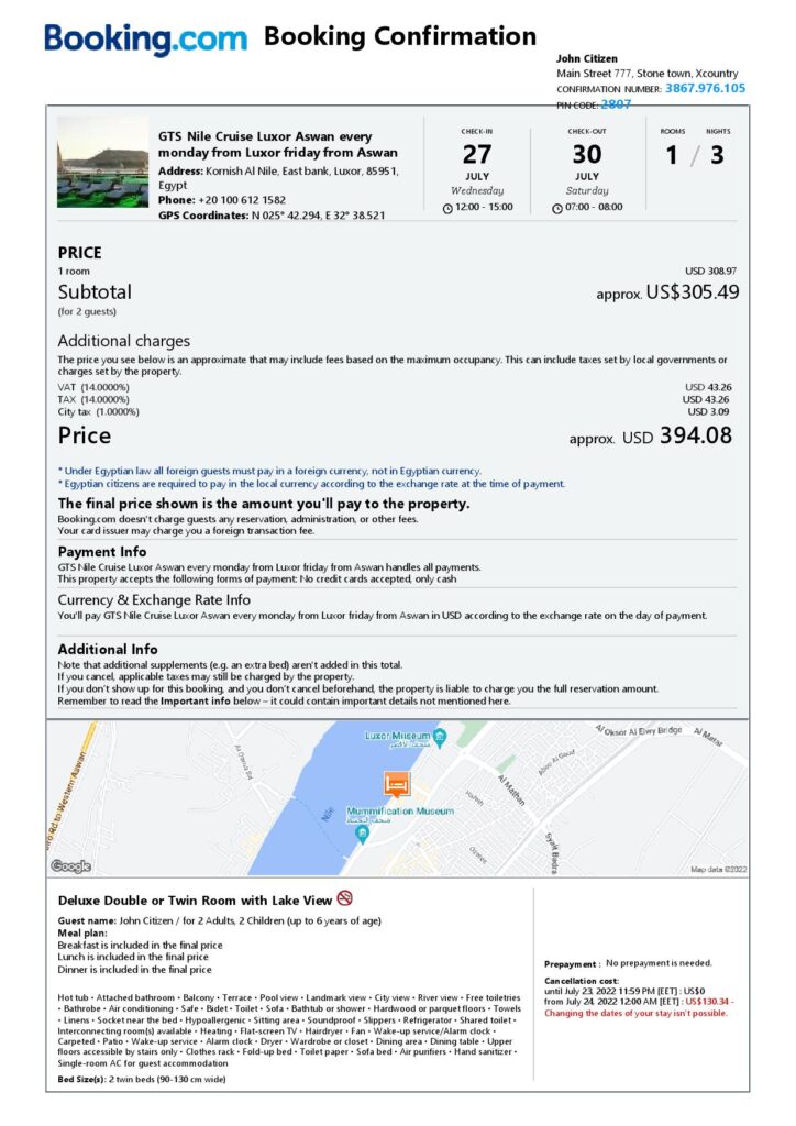 Customizable Egypt Airbnb Reservation Template | Word & PDF Formats