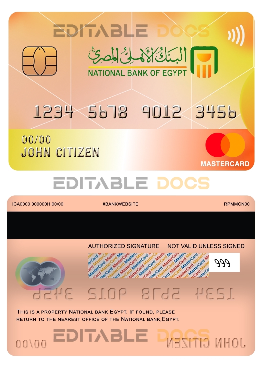 Fillable Egypt National Bank mastercard Templates | Layer-Based PSD