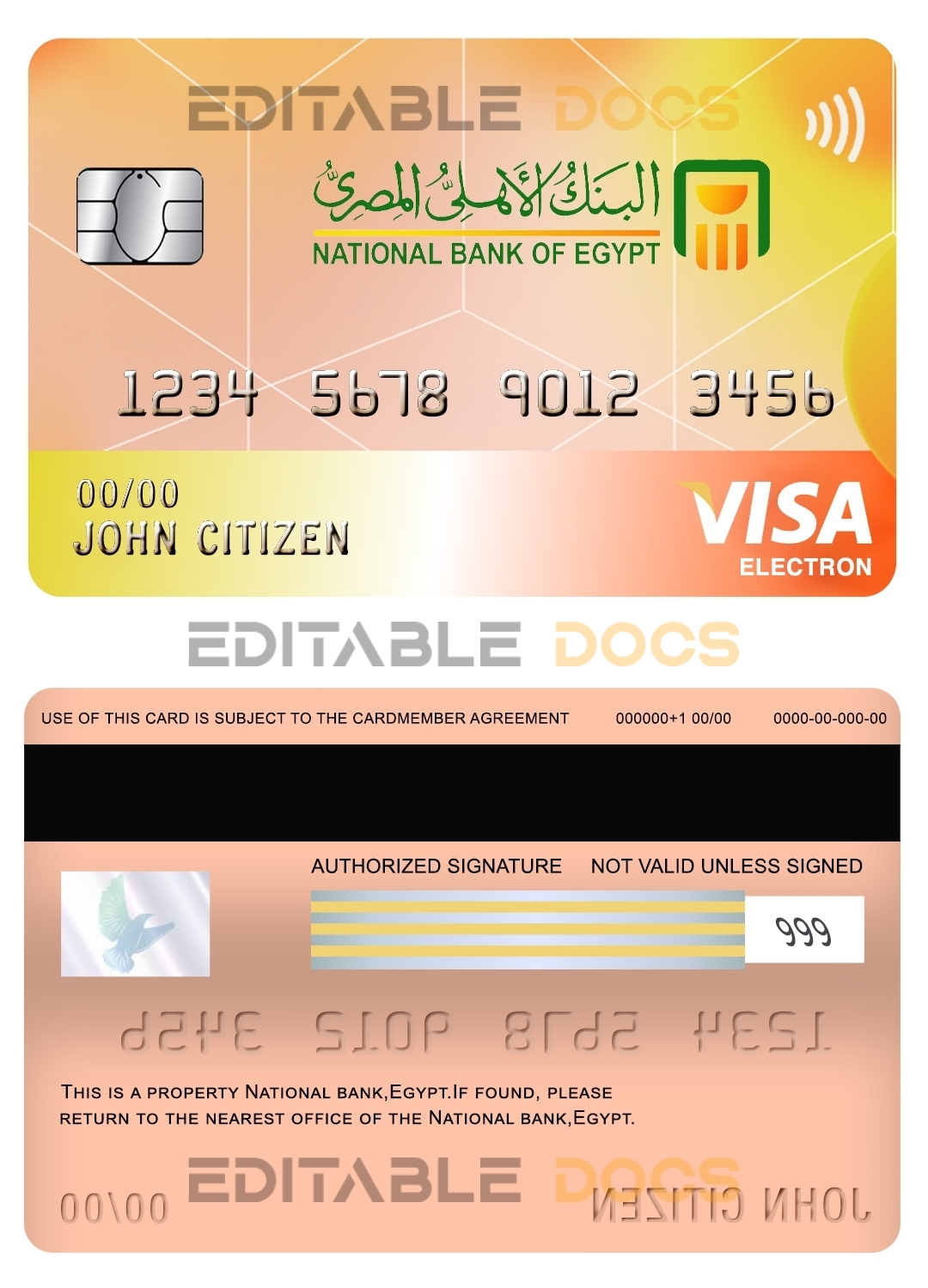 Editable Egypt National Bank visa electron card Templates in PSD Format