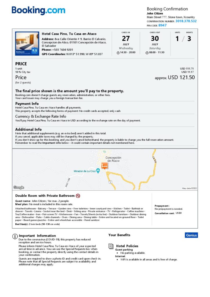 Customizable El Salvador Airbnb Reservation Template | Word & PDF Formats