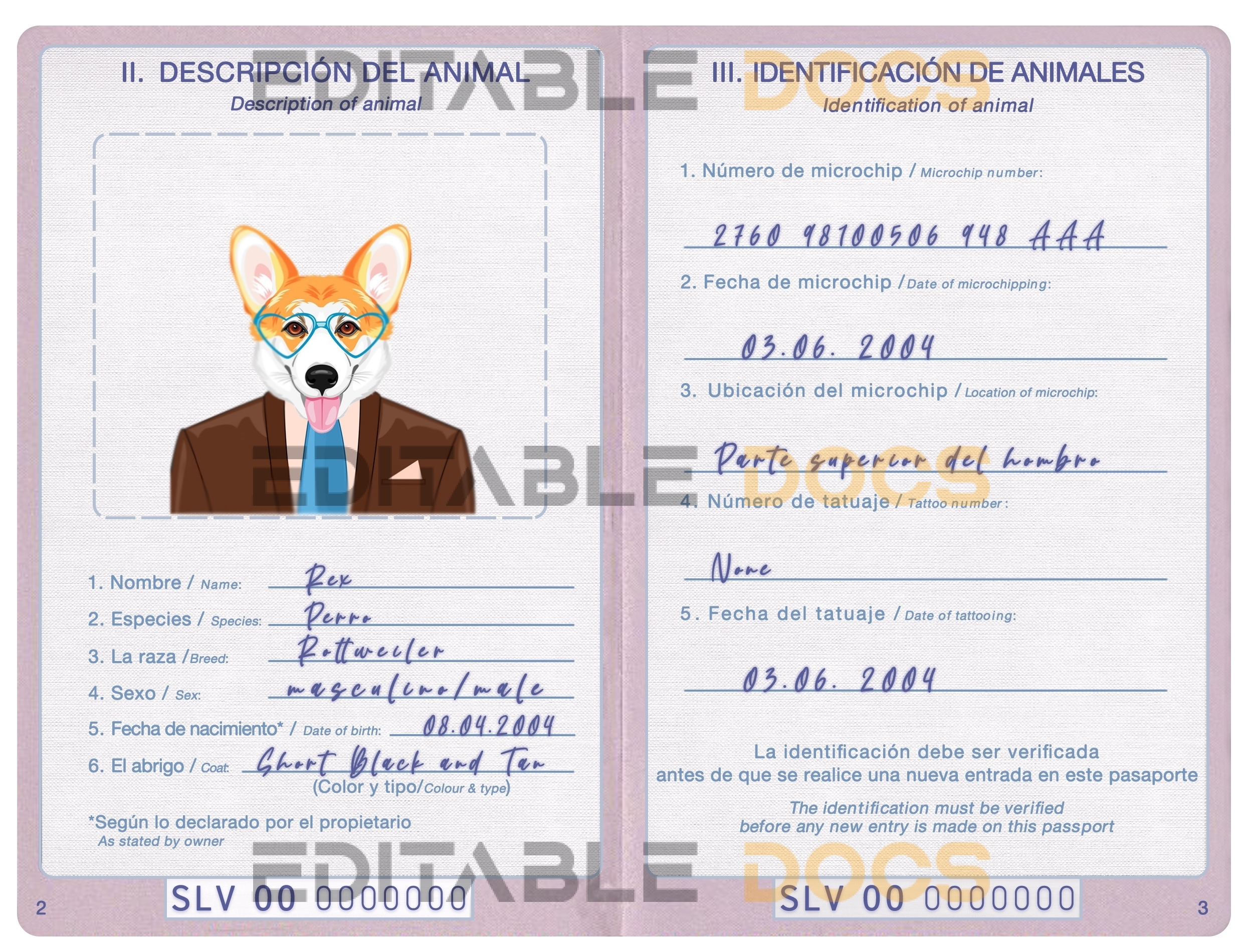 El Salvador dog Fake PSD Passport | Instant Download
