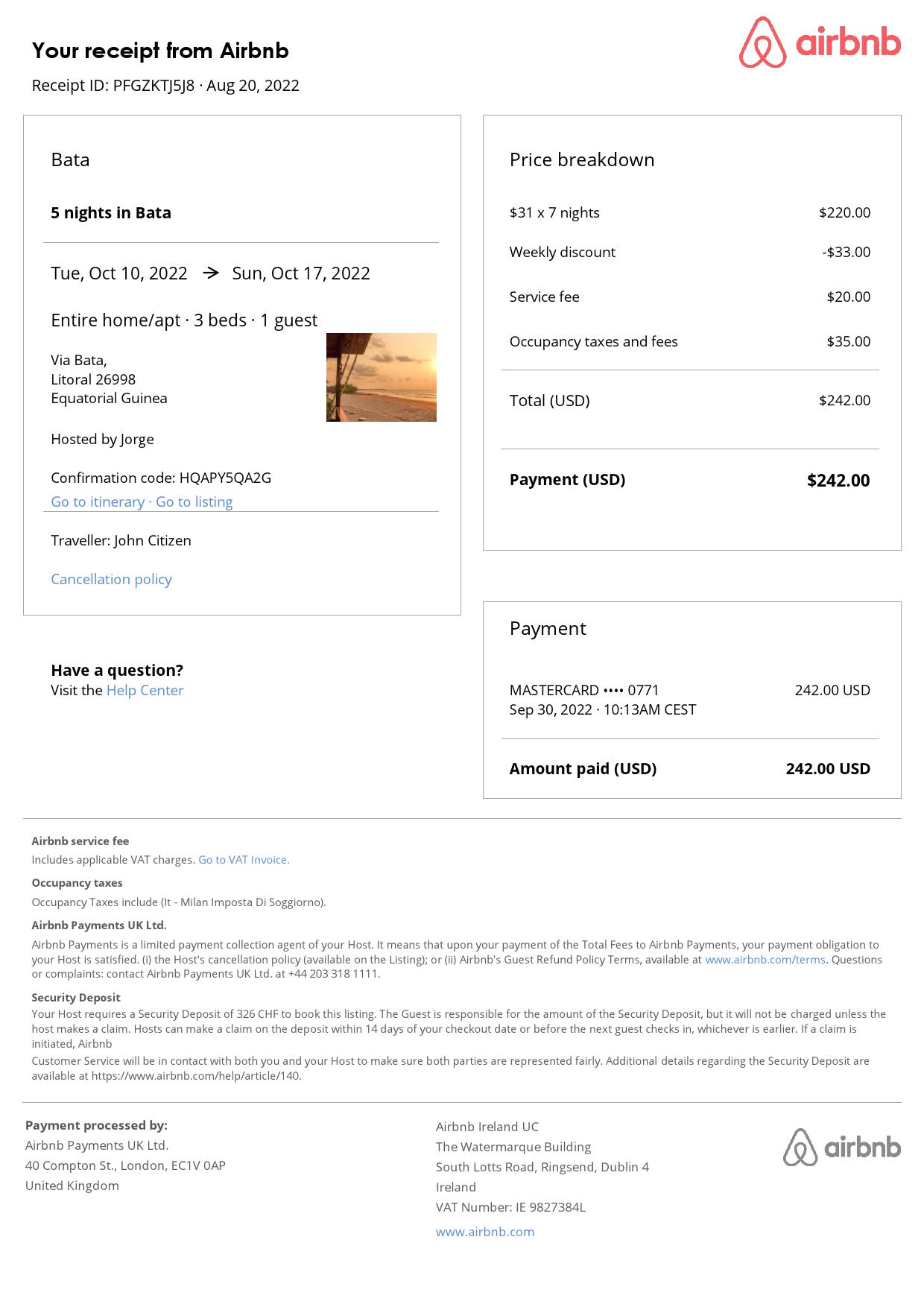 Editable Equatorial Guinea Hotel Booking Form Template | Fillable PDF