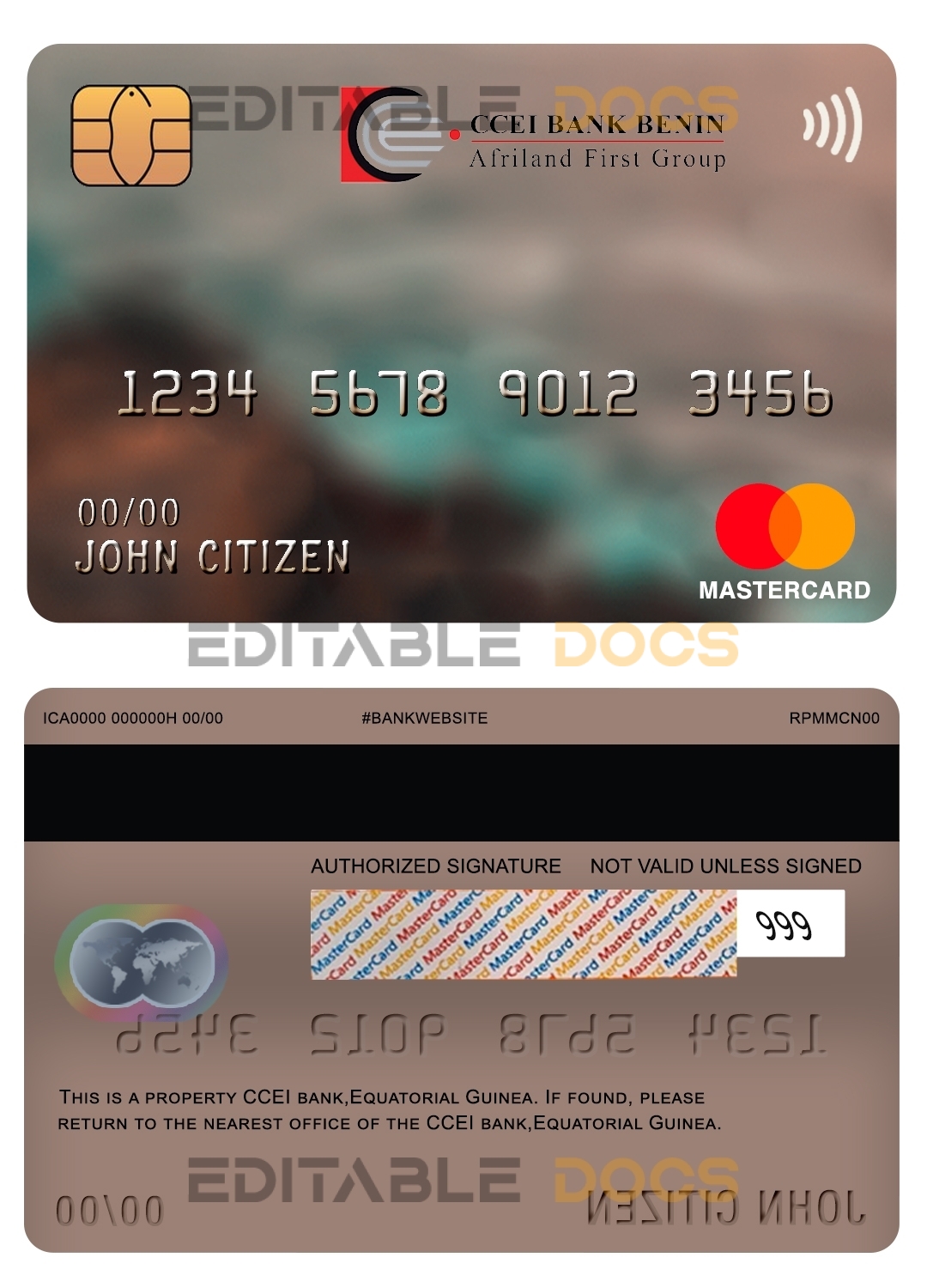 Fillable Equatorial Guinea CCEI Bank mastercard Templates | Layer-Based PSD