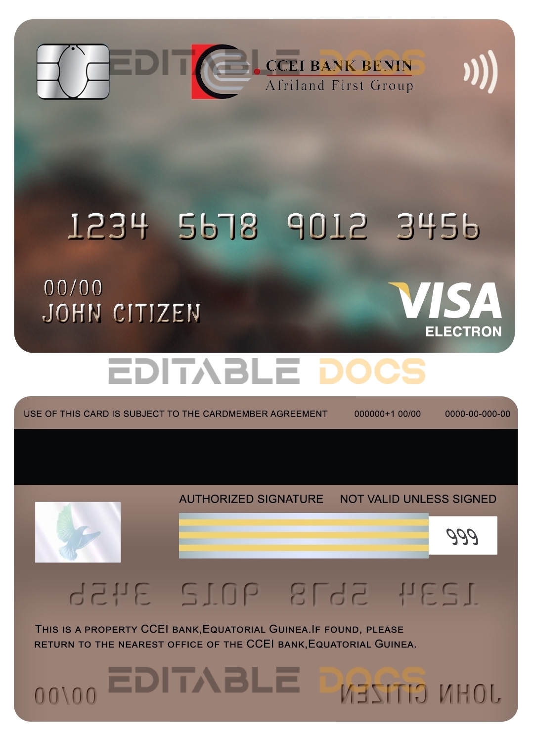 Editable Equatorial Guinea CCEI Bank visa electron card Templates in PSD Format