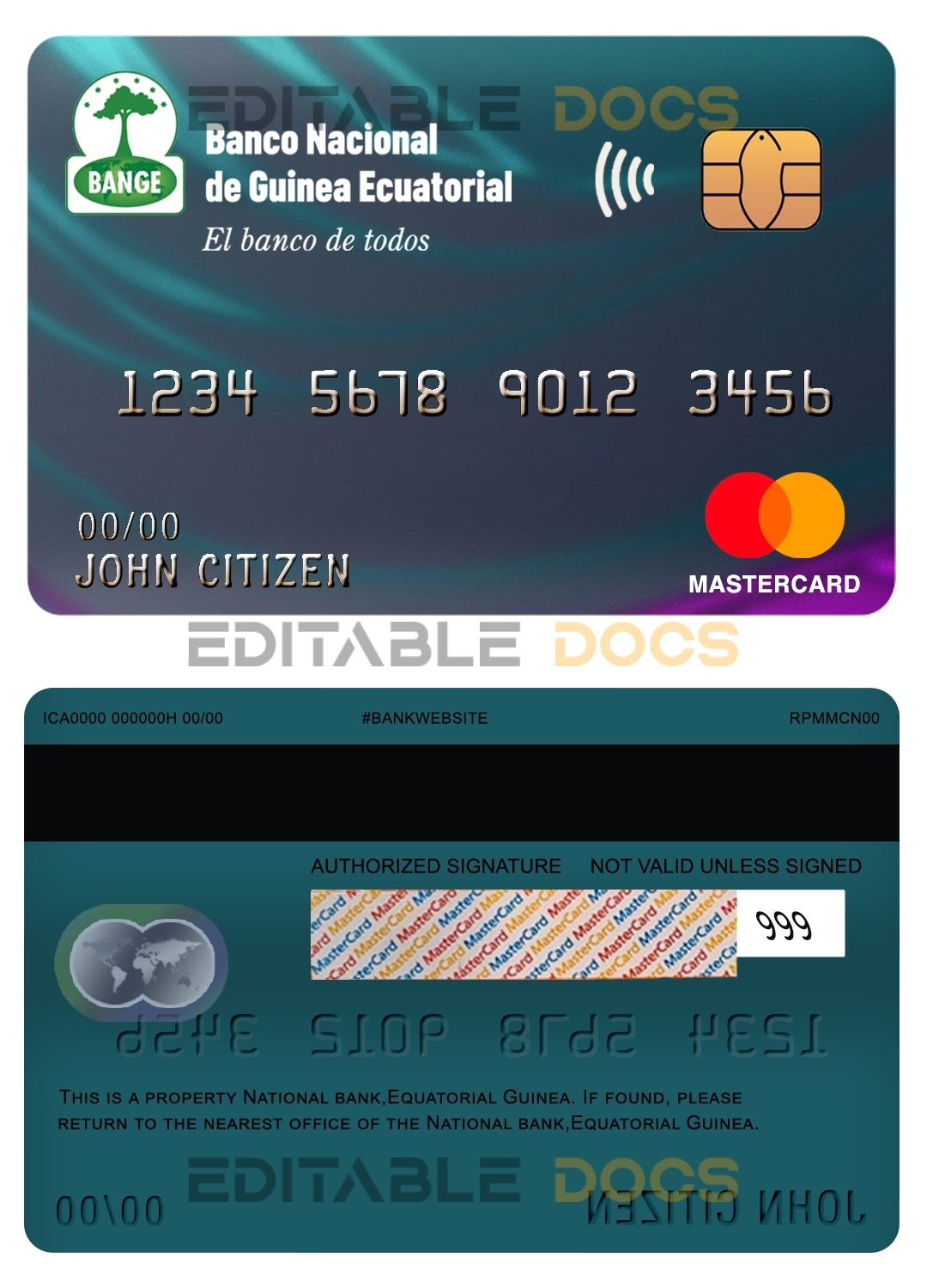 Fillable Equatorial Guinea The National Bank mastercard Templates | Layer-Based PSD