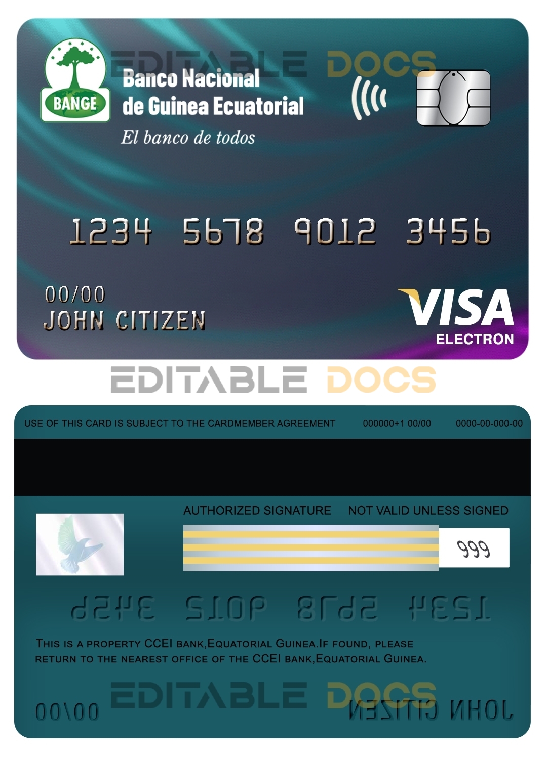 Editable Equatorial Guinea The National Bank visa electron card Templates in PSD Format