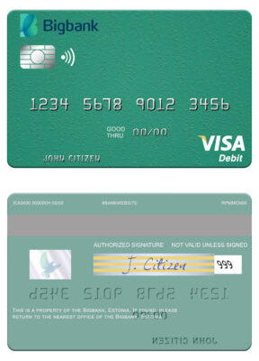 Editable Estonia Bigbank visa debit card Templates