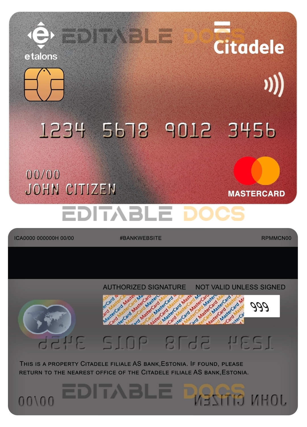 Fillable Estonia Citadele bank mastercard Templates | Layer-Based PSD
