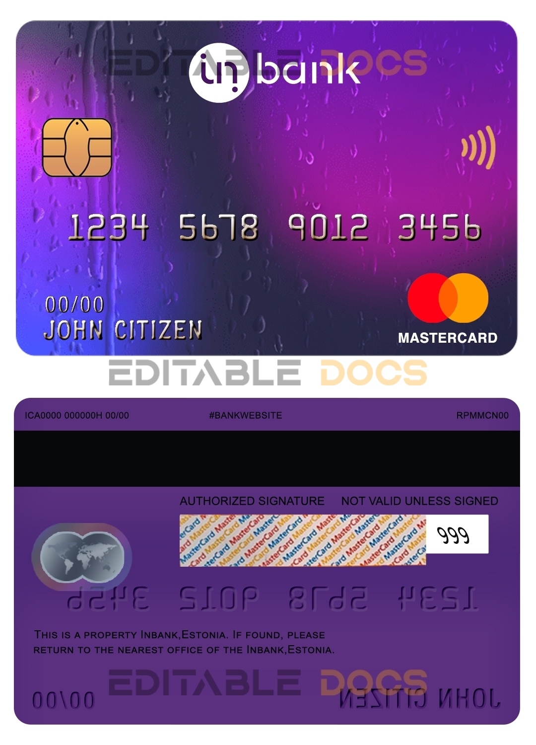 Fillable Estonia Inbank mastercard Templates | Layer-Based PSD