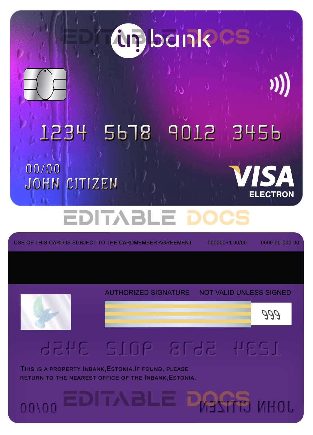 Editable Estonia Inbank visa electron card Templates in PSD Format