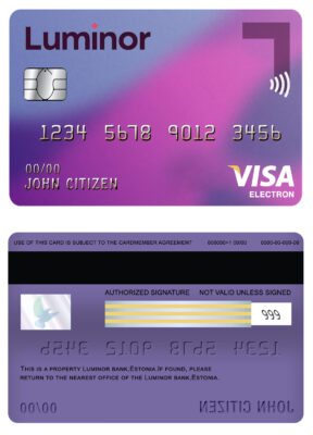 Editable Estonia Luminor Bank visa electron card Templates in PSD Format