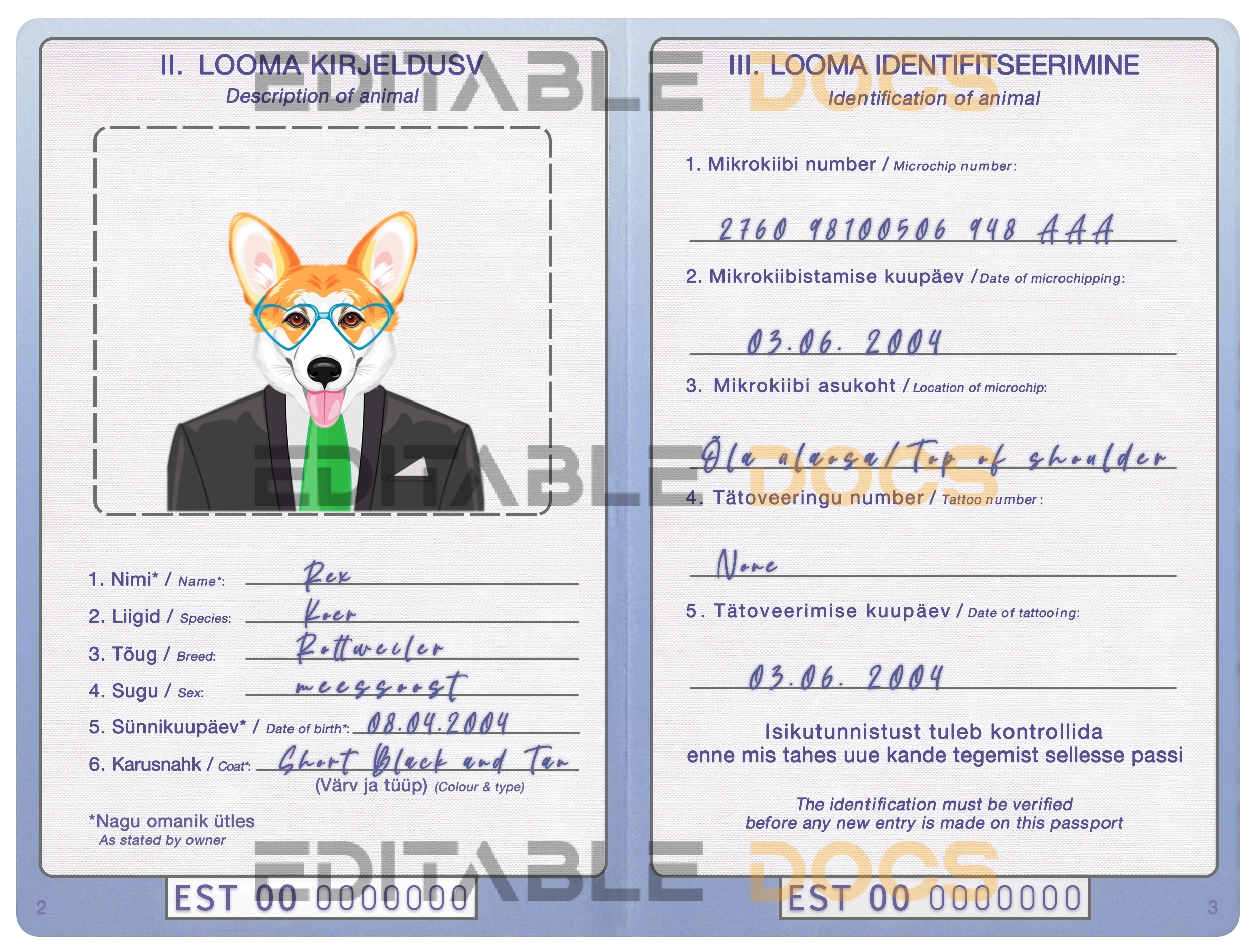 Estonia dog Fake PSD Passport | Instant Download