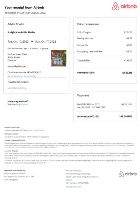 Editable Ethiopia Hotel Booking Form Template | Fillable PDF