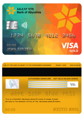 Editable Ethiopia Bank of Abyssinia bank visa gold card Templates in PSD Format