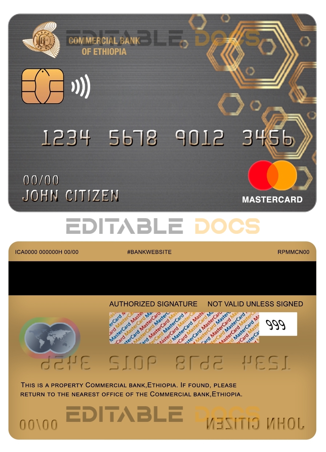 Fillable Ethiopia Commercial Bank mastercard Templates | Layer-Based PSD