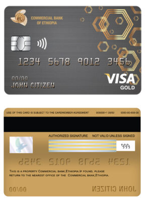 Editable Ethiopia Commercial Bank visa gold card Templates in PSD Format