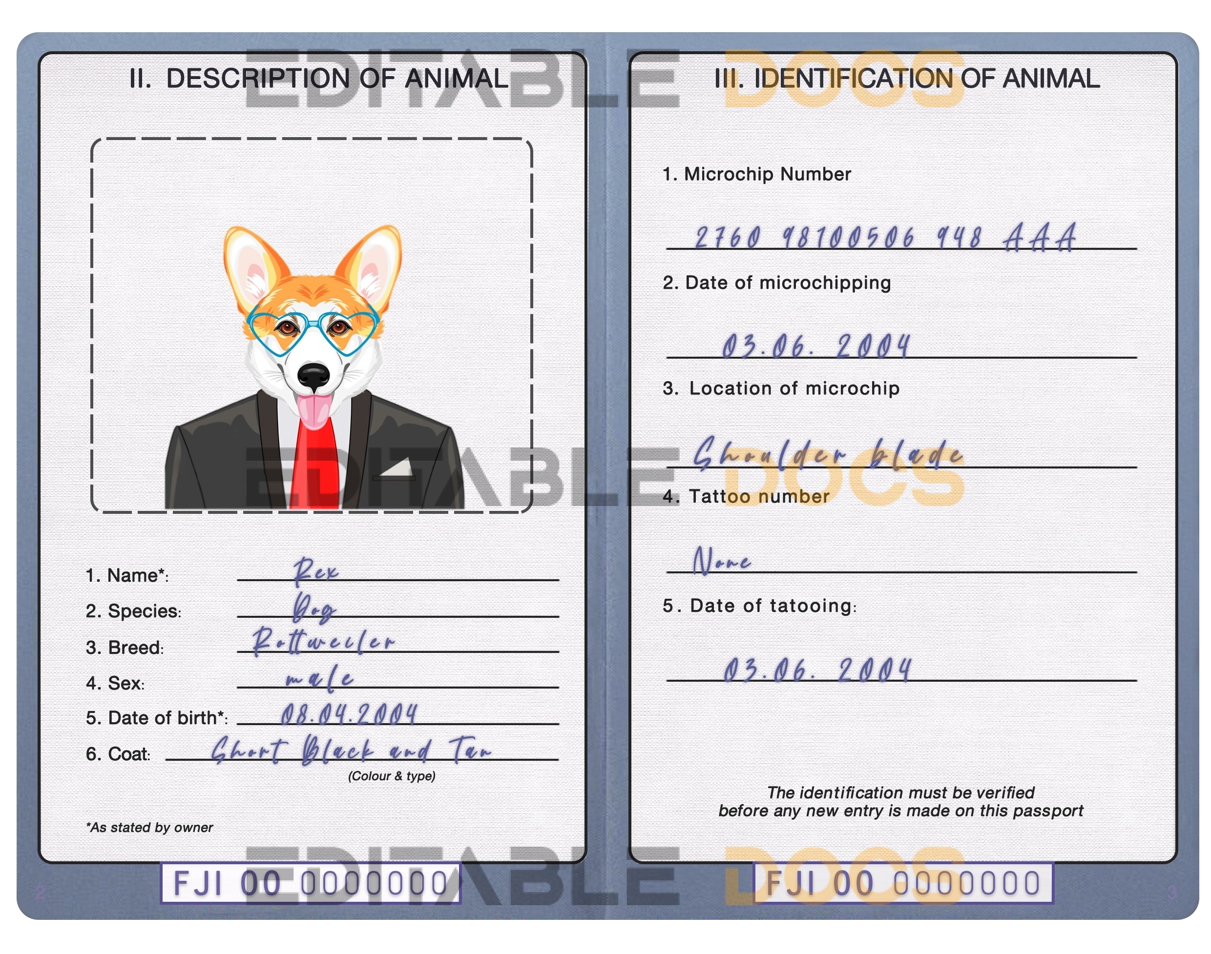 Fiji dog Fake PSD Passport | Instant Download