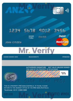 Australia Editable Template 11 Fillable Australia ANZ bank mastercard debit card Templates | Layer-Based PSD