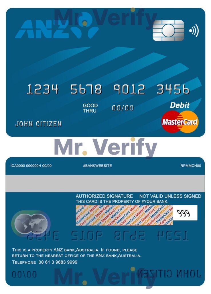 Fillable Australia ANZ bank mastercard debit card Templates | Layer-Based PSD
