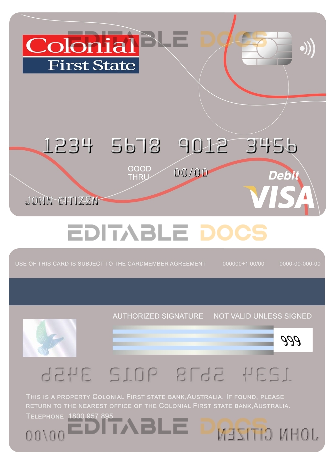 Fillable Australia Colonial First State Bank visa card debit Templates | Layer-Based PSD