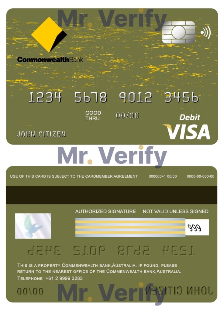 Fillable Australia Commonwealth Account Bank visa card Templates | Layer-Based PSD