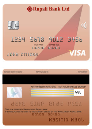 Bangladesh Editable Template 9 Fillable Bangladesh Rupali bank visa card Templates | Layer-Based PSD