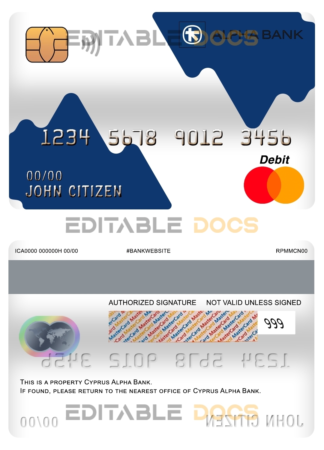 Fillable Cyprus Alpha bank mastercard debit card Templates | Layer-Based PSD