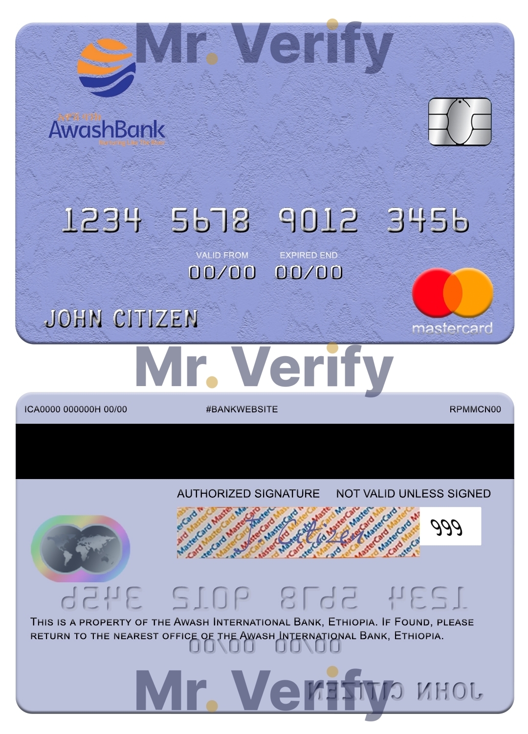 Fillable Ethiopia Awash International Bank mastercard credit card Templates | Layer-Based PSD