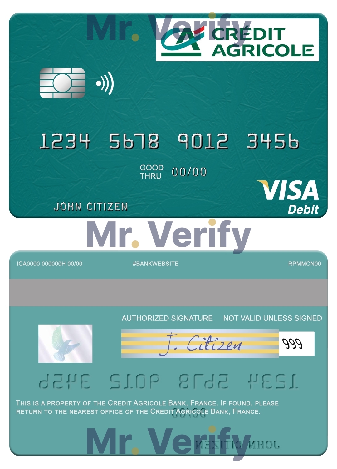Fillable France Credit Agricole Bank visa debit card Templates | Layer-Based PSD