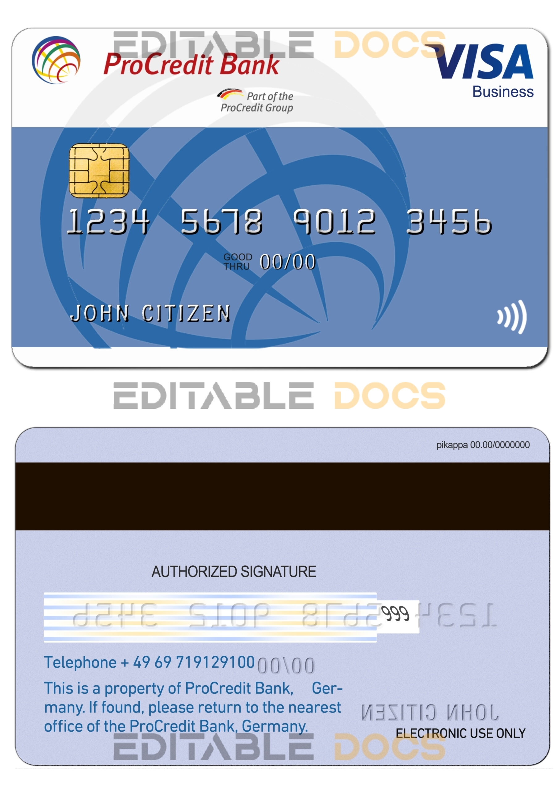 Fillable Germany ProCredit Bank visa business credit card Templates | Layer-Based PSD
