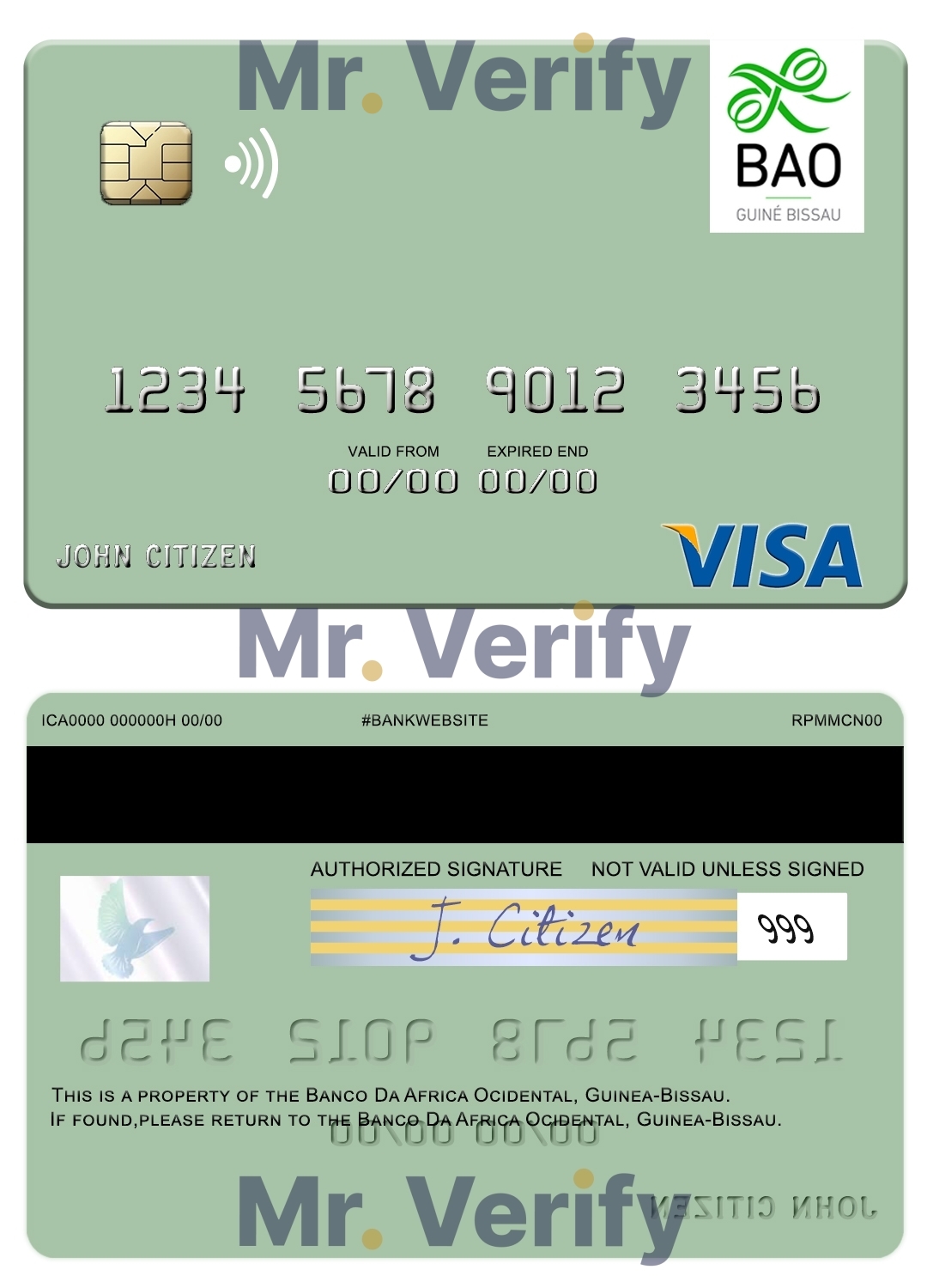 Fillable Guinea Bissau Banco Da Africa Ocidental visa card Templates | Layer-Based PSD