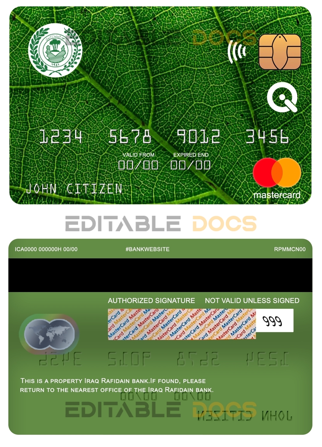 Fillable Iraq Rafidain bank mastercard Templates | Layer-Based PSD