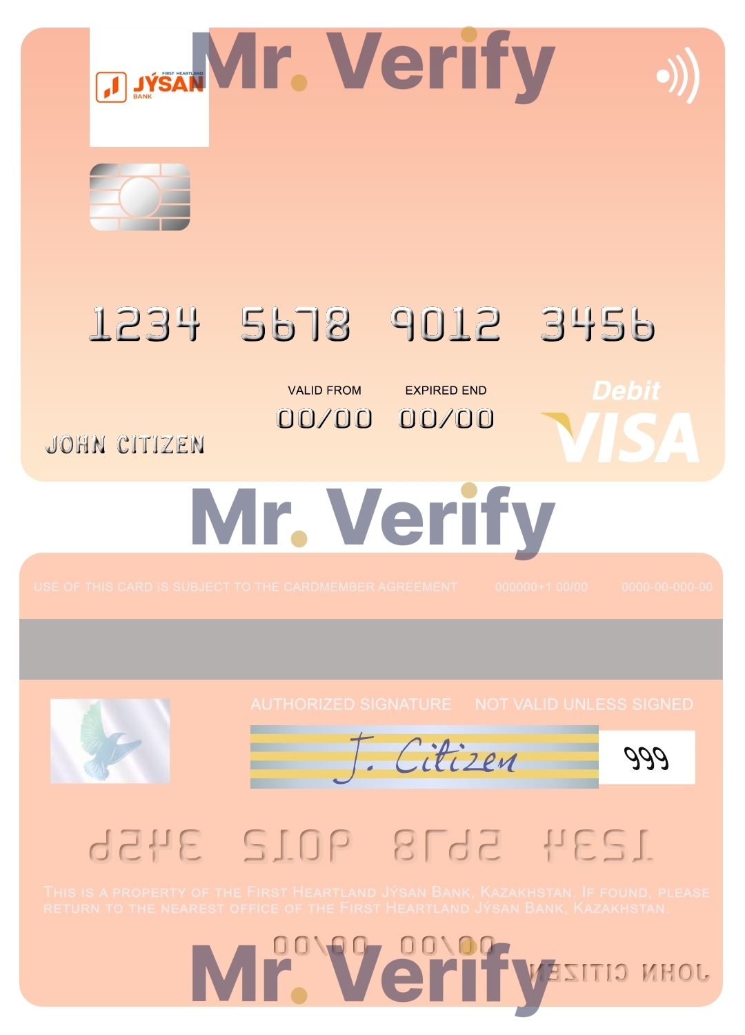 Fillable Kazakhstan First Heartland Jýsan Bank visa card Templates | Layer-Based PSD