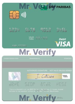 Fillable Mauritania BNP Paribas visa card Templates | Layer-Based PSD