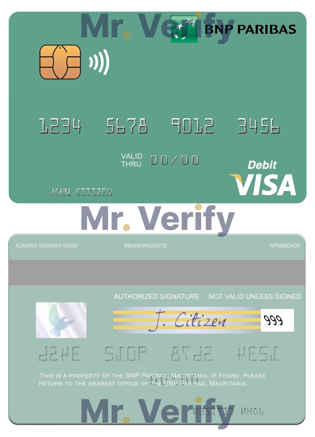 Fillable Mauritania BNP Paribas visa card Templates | Layer-Based PSD