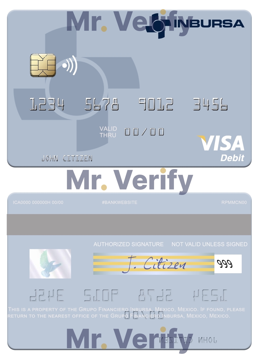 Fillable Mexico Grupo Financiero Inbursa visa debit credit card Templates | Layer-Based PSD