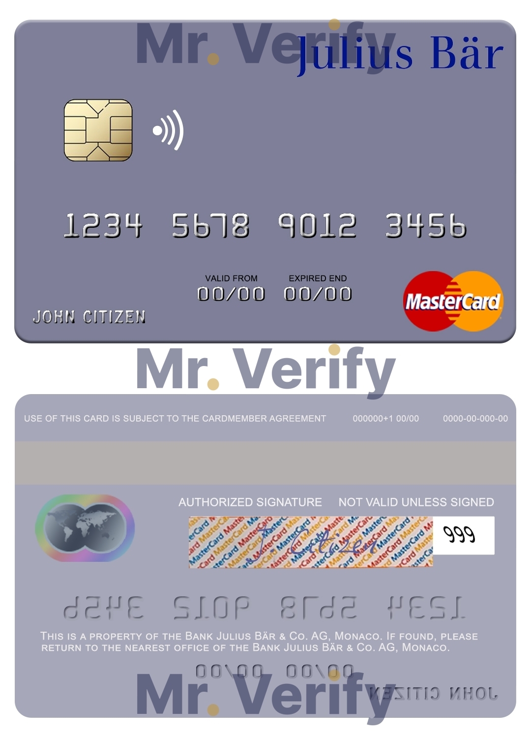 Fillable Monaco Julius Bär & Co. AG bank mastercard Templates | Layer-Based PSD