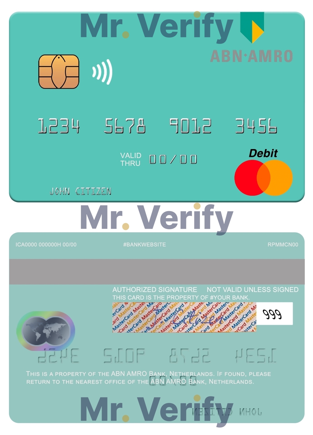 Fillable Netherlands ABN AMRO Bank mastercard credit card Templates | Layer-Based PSD
