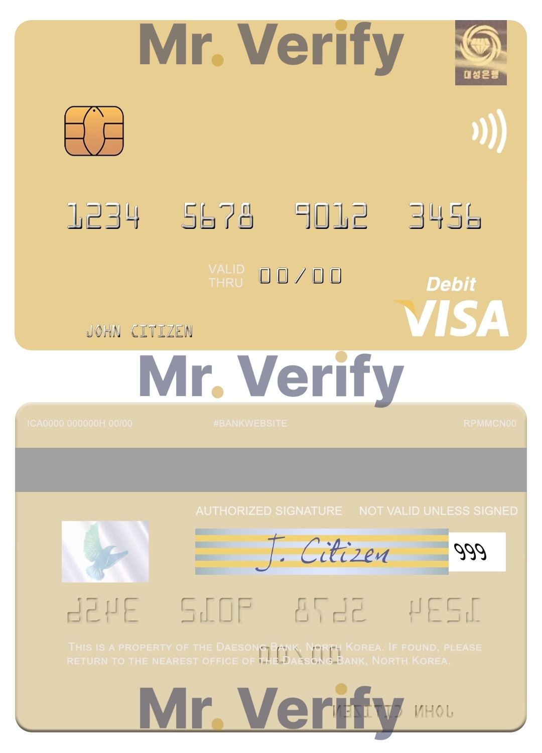 Fillable North Korea Daesong Bank visa debit card Templates | Layer-Based PSD