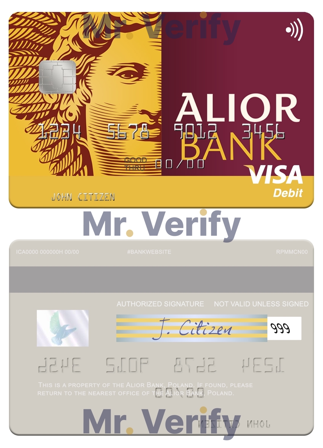 Fillable Poland Alior Bank visa debit card Templates | Layer-Based PSD