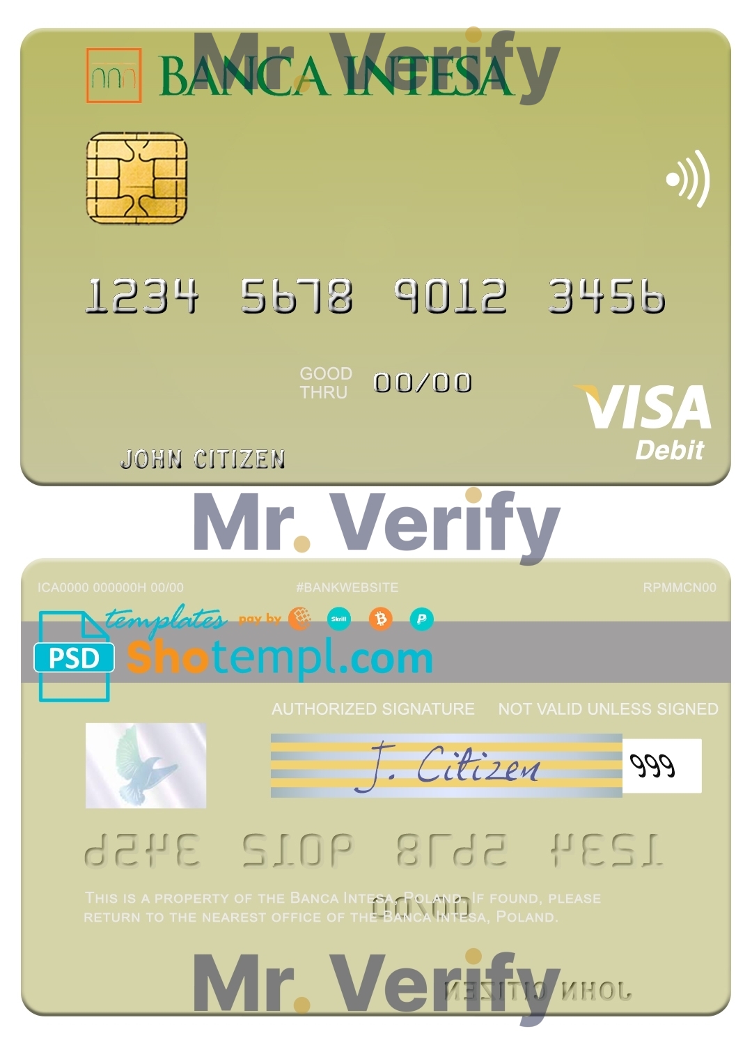 Fillable Poland Banca Intesa visa debit card Templates | Layer-Based PSD