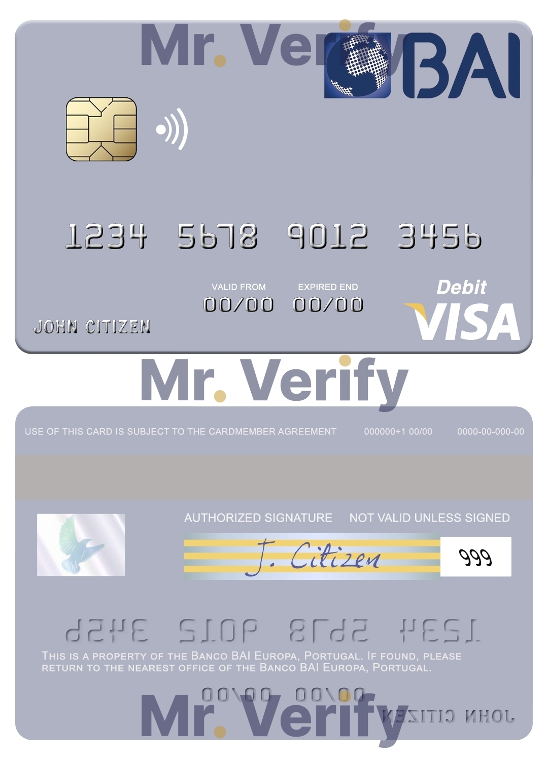Fillable Portugal Banco BAI Europa visa debit card Templates | Layer-Based PSD